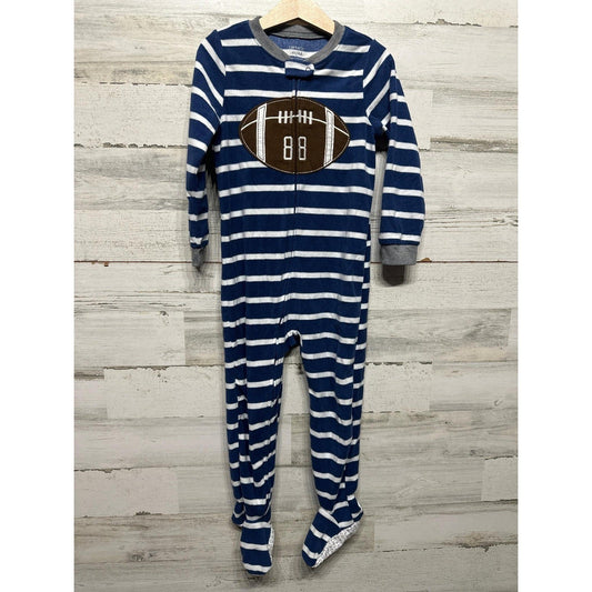 Carter's Footed Pajamas Boys 4T Navy Blue Striped Football Fleece EUC0