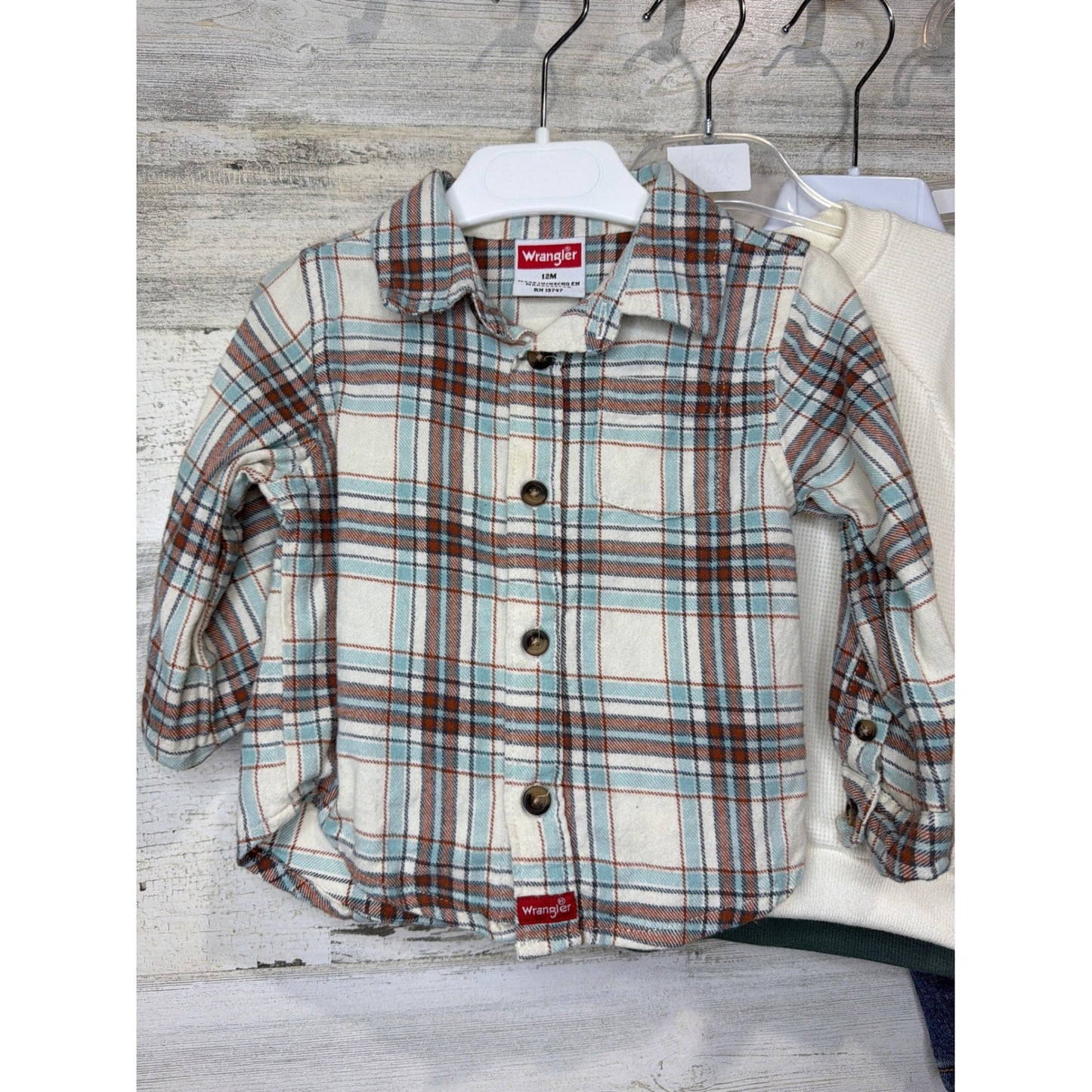 OshKosh Wrangler Old Navy Boys 12M Blue Green Plaid Bundle Gorpcore2