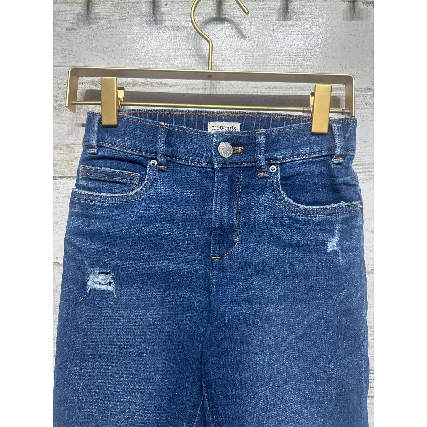 Crewcuts Skinny Jeans Girls 8 Blue Distressed Raw Hem EUC1
