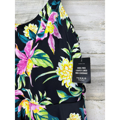 Torrid Wireless Swim Dress Women 1 Black Tropical Floral Resortwear NWT1