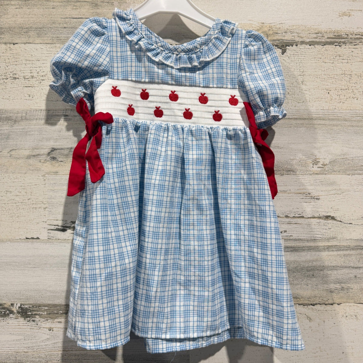 Rylee Faith Designs Apple Smocked Dress Girls 2 Blue Gingham Cotton Preppy EUC0