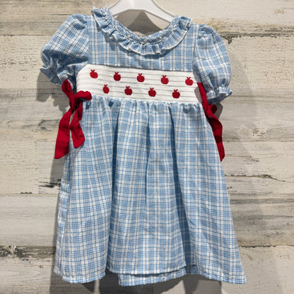 Rylee Faith Designs Apple Smocked Dress Girls 2 Blue Gingham Cotton Preppy EUC0
