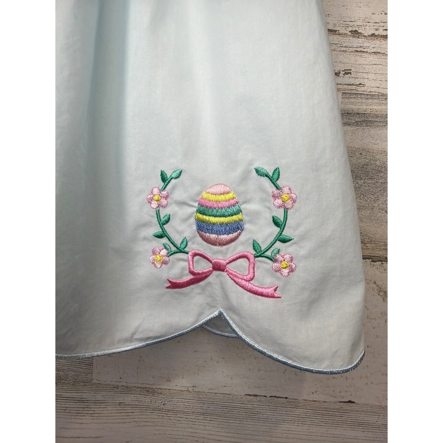 Classic Whimsy Easter Dress Girls 3T Blue Embroidered Egg Ruffle Scallop1