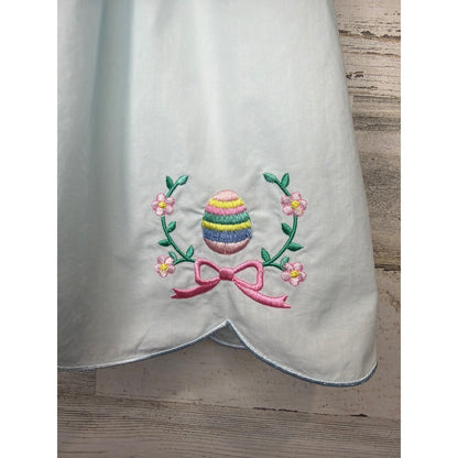 Classic Whimsy Easter Dress Girls 3T Blue Embroidered Egg Ruffle Scallop1