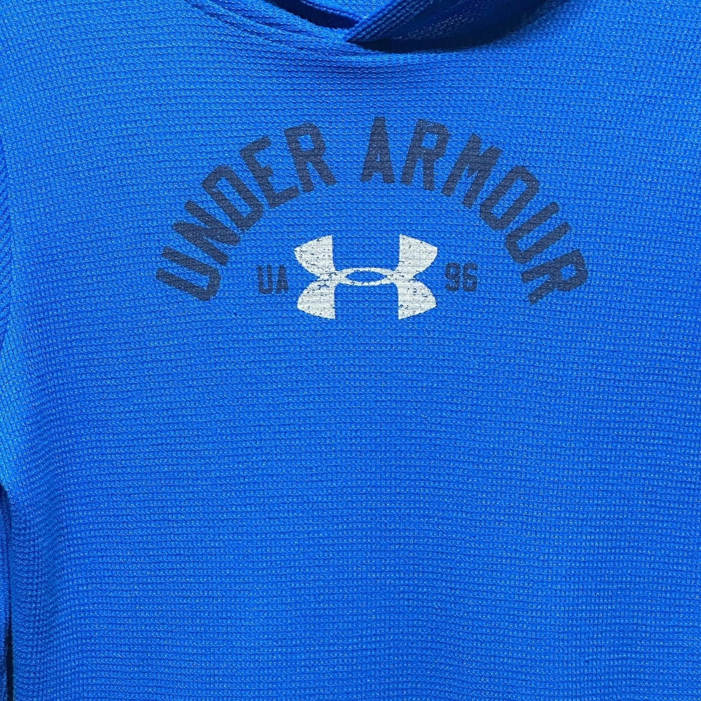 Under Armour Hoodie Boys Large Blue Waffle Knit Graphic Pullover0