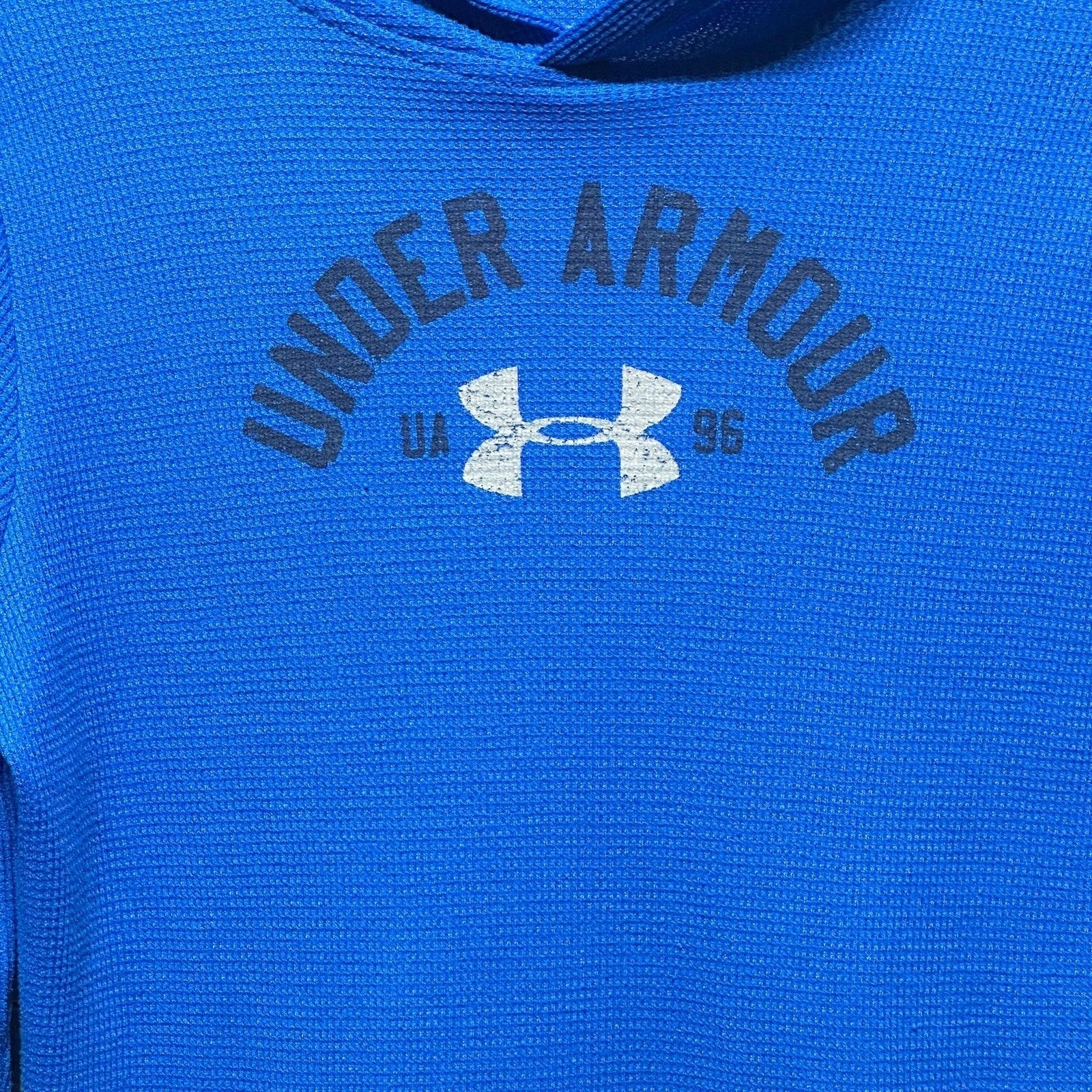 Under Armour Hoodie Boys Large Blue Waffle Knit Graphic Pullover0
