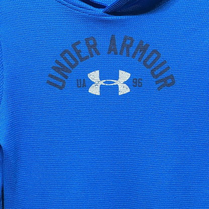 Under Armour Hoodie Boys Large Blue Waffle Knit Graphic Pullover0