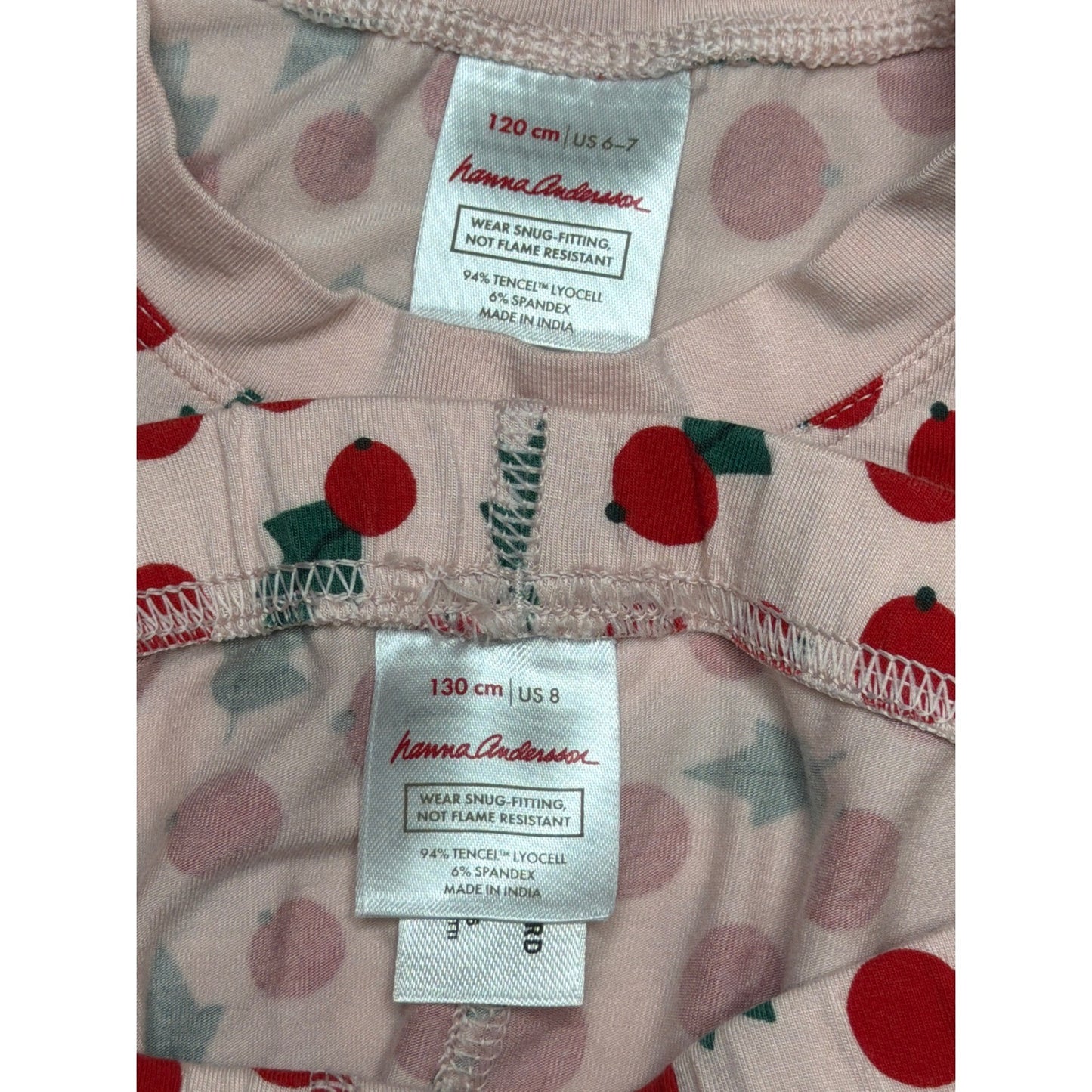 Hanna Andersson PJ Set Girls Size 6-7 Top / Size 8 Pants Holly Berry Soft EUC2