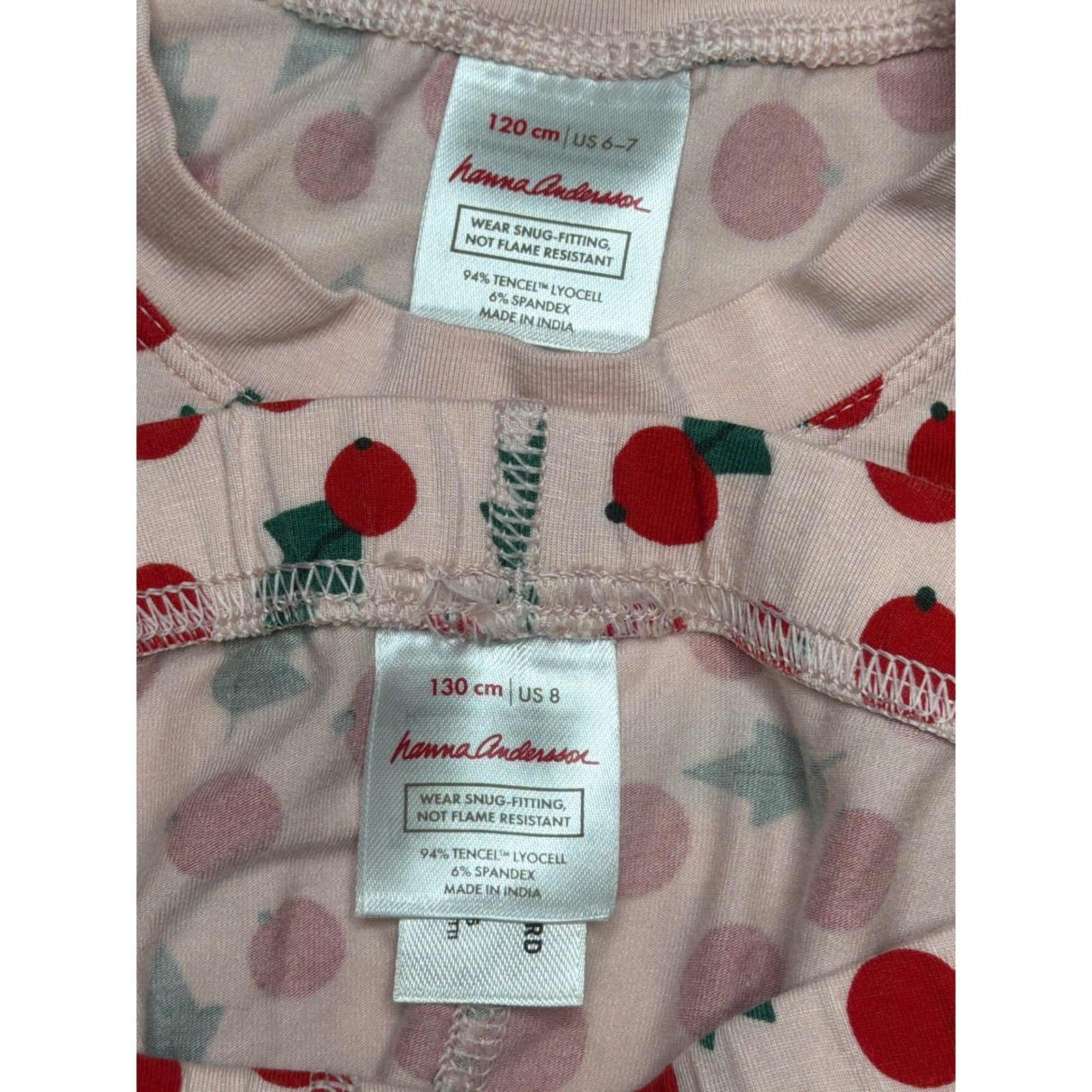 Hanna Andersson PJ Set Girls Size 6-7 Top / Size 8 Pants Holly Berry Soft EUC2