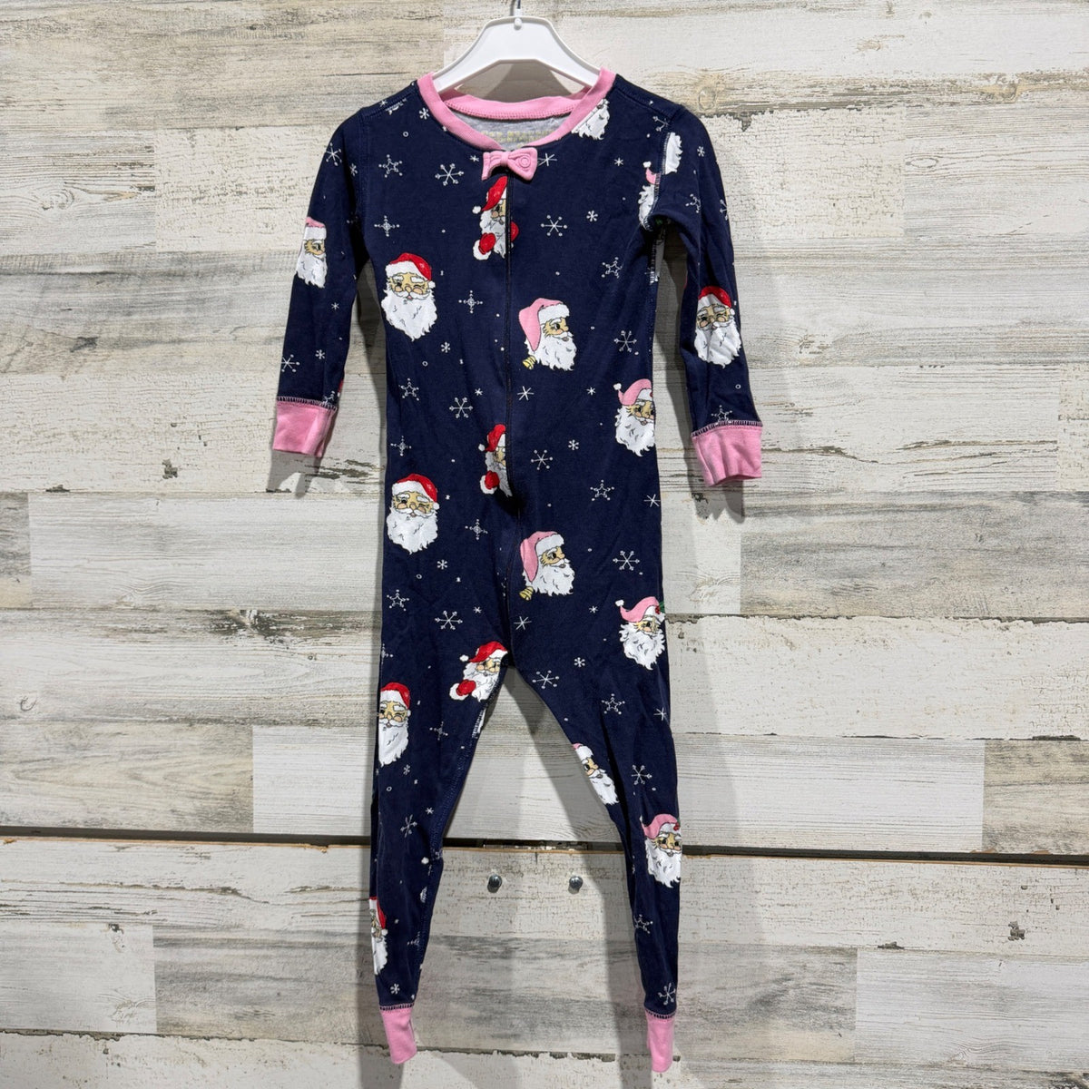 Beaufort Bonnet Company Santa Pajama Sleeper Girls 4T Navy Pima Cotton Flawed*0