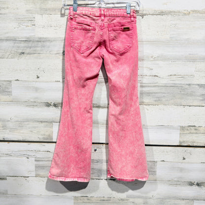 Rock & Roll Denim Bargain Button Flare Jeans Girls 10 Pink Acid Wash Western EUC2