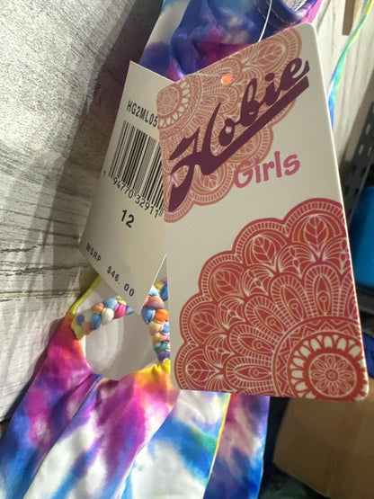 Hobie One Piece Swimsuit Girls 12 Multicolor Tie Dye Braided Sides NWT2