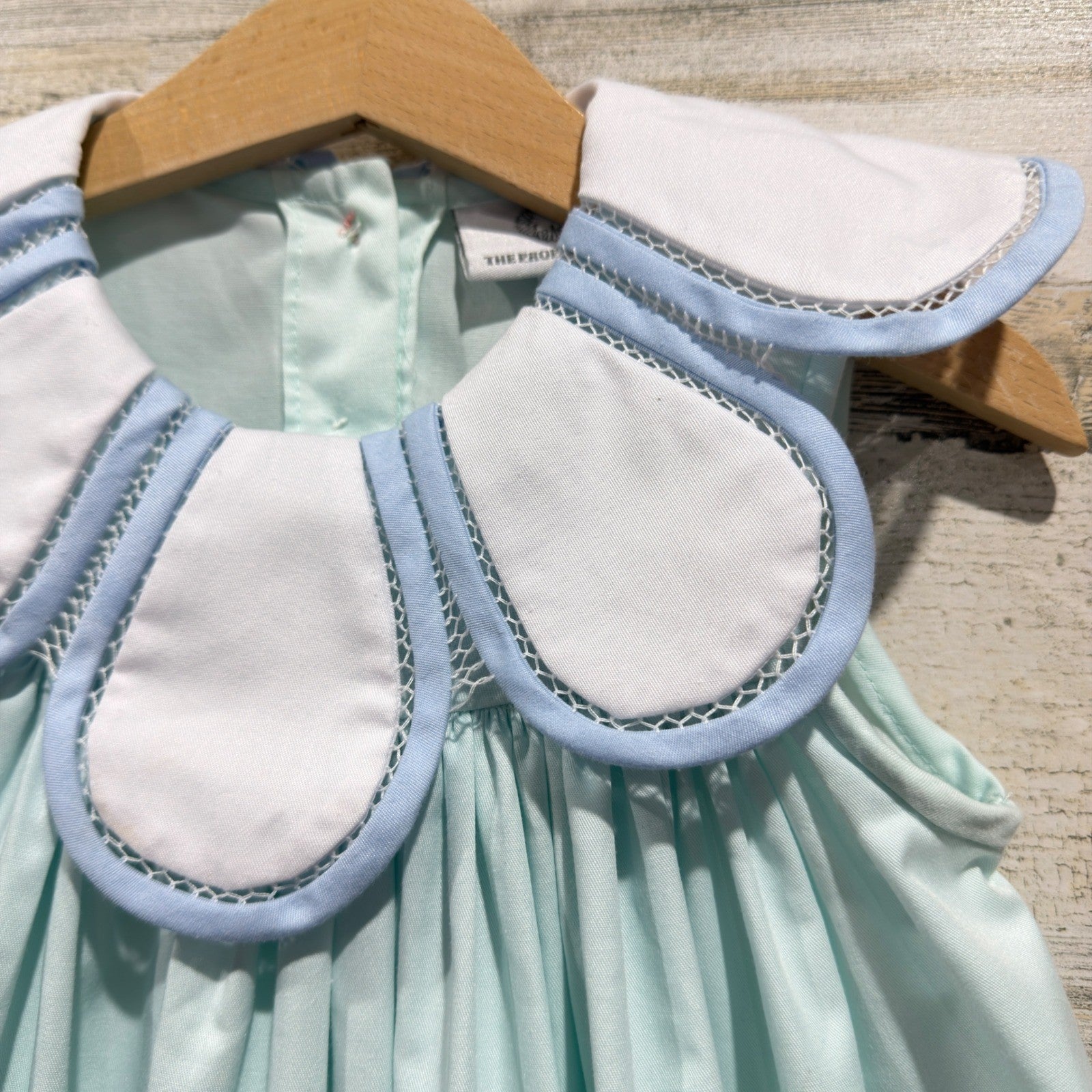 The Proper Peony Petal Collar Dress Girls 3T Blue Scalloped Heirloom *Flawed2
