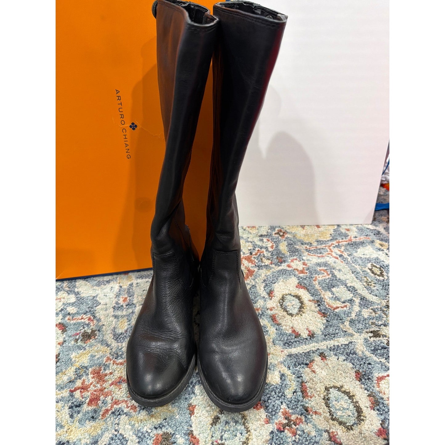 Arturo Chiang Riding Boots Women 8MW Black Leather Wide Calf Classic *Flawed1