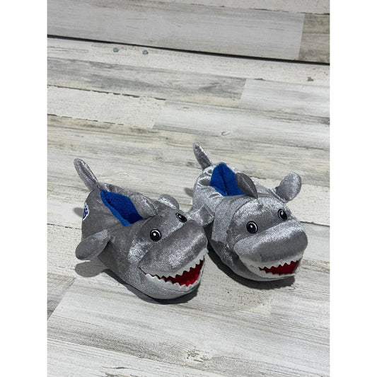 Build A Bear Shark Slippers Boys 11-12 Grey Metallic Plush Animal EUC0