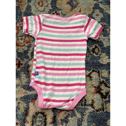 KicKee Pants Bodysuit Girls 0-3M Pink Teal Striped Bamboo Short Sleeve EUC1