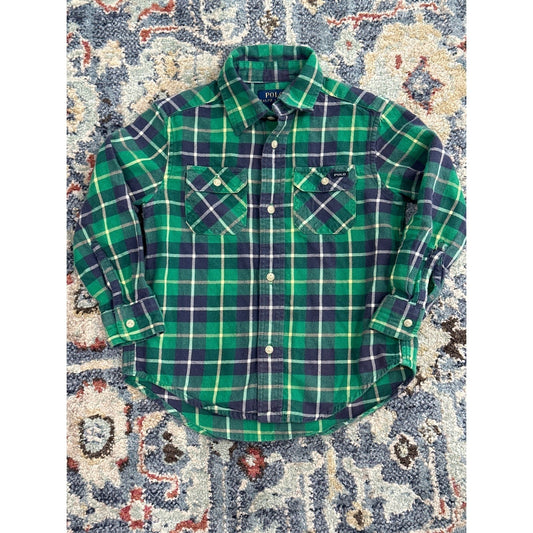 Polo Ralph Lauren Shirt Boys 3T Green Plaid Button Down EUC0
