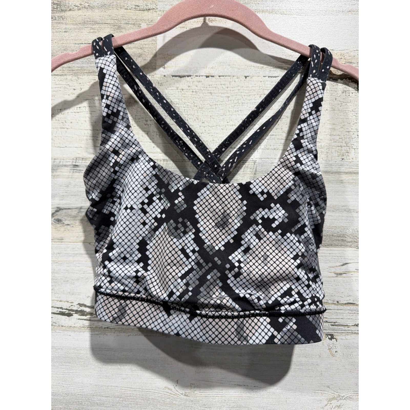 Lululemon Energy Bra Kids Size 8 Black White Snakeskin Strappy EUC0
