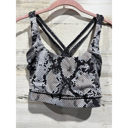 Lululemon Energy Bra Kids Size 8 Black White Snakeskin Strappy EUC0