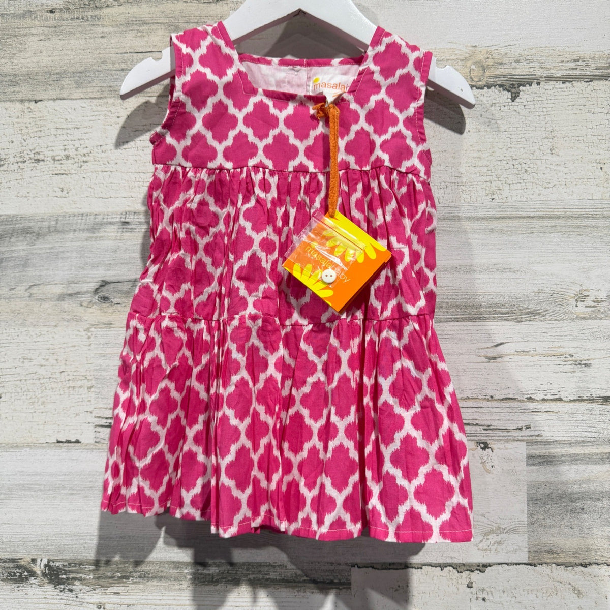 Masala Baby Jali Ikat Gypsy Dress Girls 6-12M Pink Tiered Boho NWT0