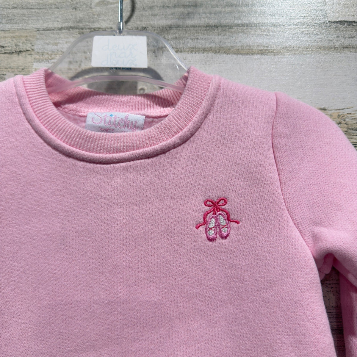 Stitchy Fish Sweatshirt Dress Girls 18M Pink Ballet Slipper Peplum Preppy EUC1