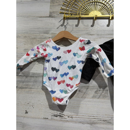 Leotards Girls 6-9M Black White Hearts Balletcore EUC1