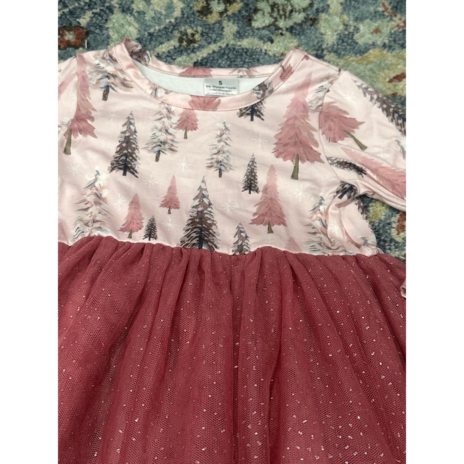 Boutique Tulle Dress Girls 4T Pink Forest Holiday EUC1