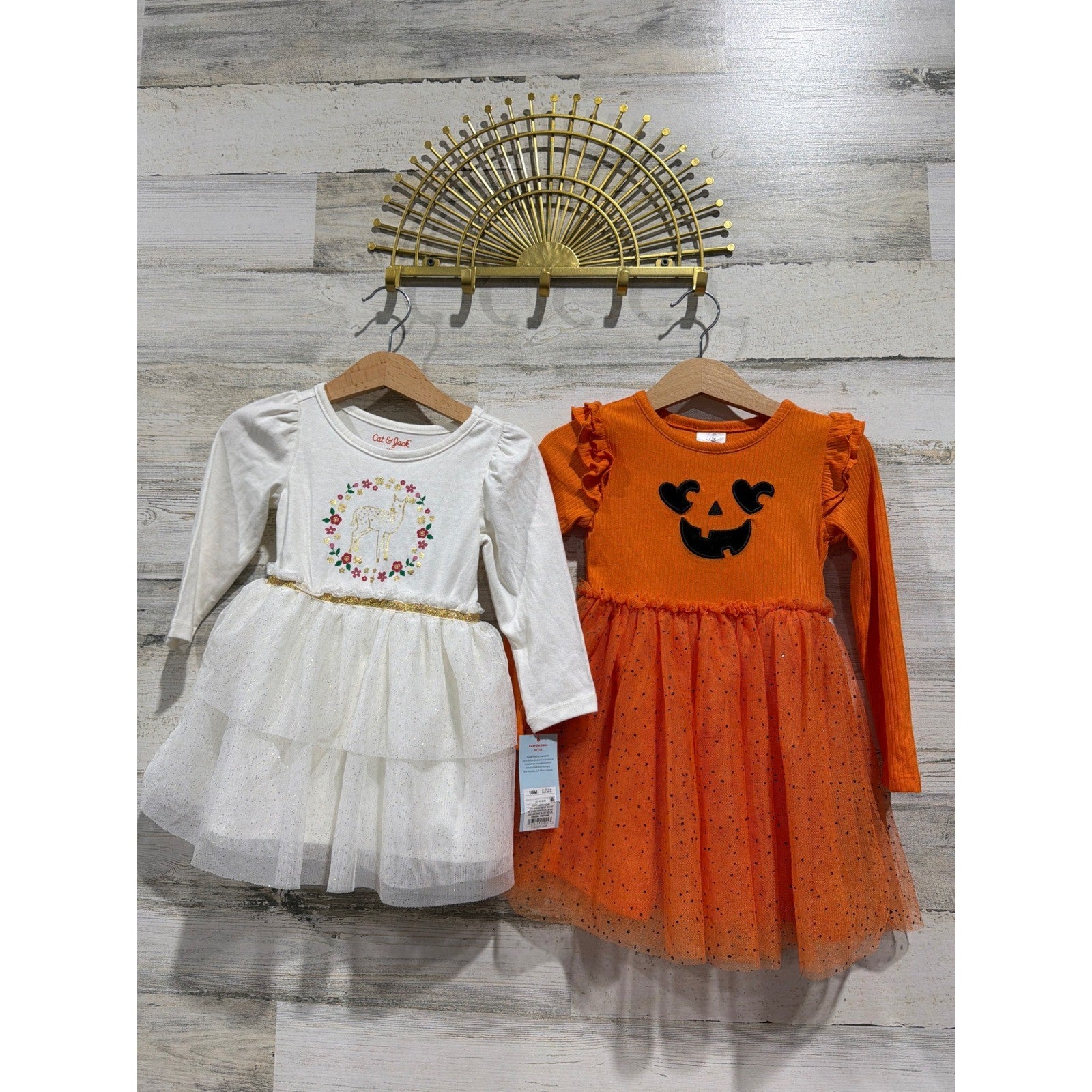 Cat & Jack Celebrate Dress Bundle Girls 18M Orange White Deer Pumpkin NWT EUC0