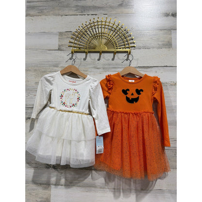 Cat & Jack Celebrate Dress Bundle Girls 18M Orange White Deer Pumpkin NWT EUC0