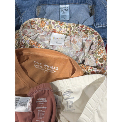 Tiny Whales Little Co Bundle Girls 2T Denim Jacket Skirt Leggings Boho EUC5