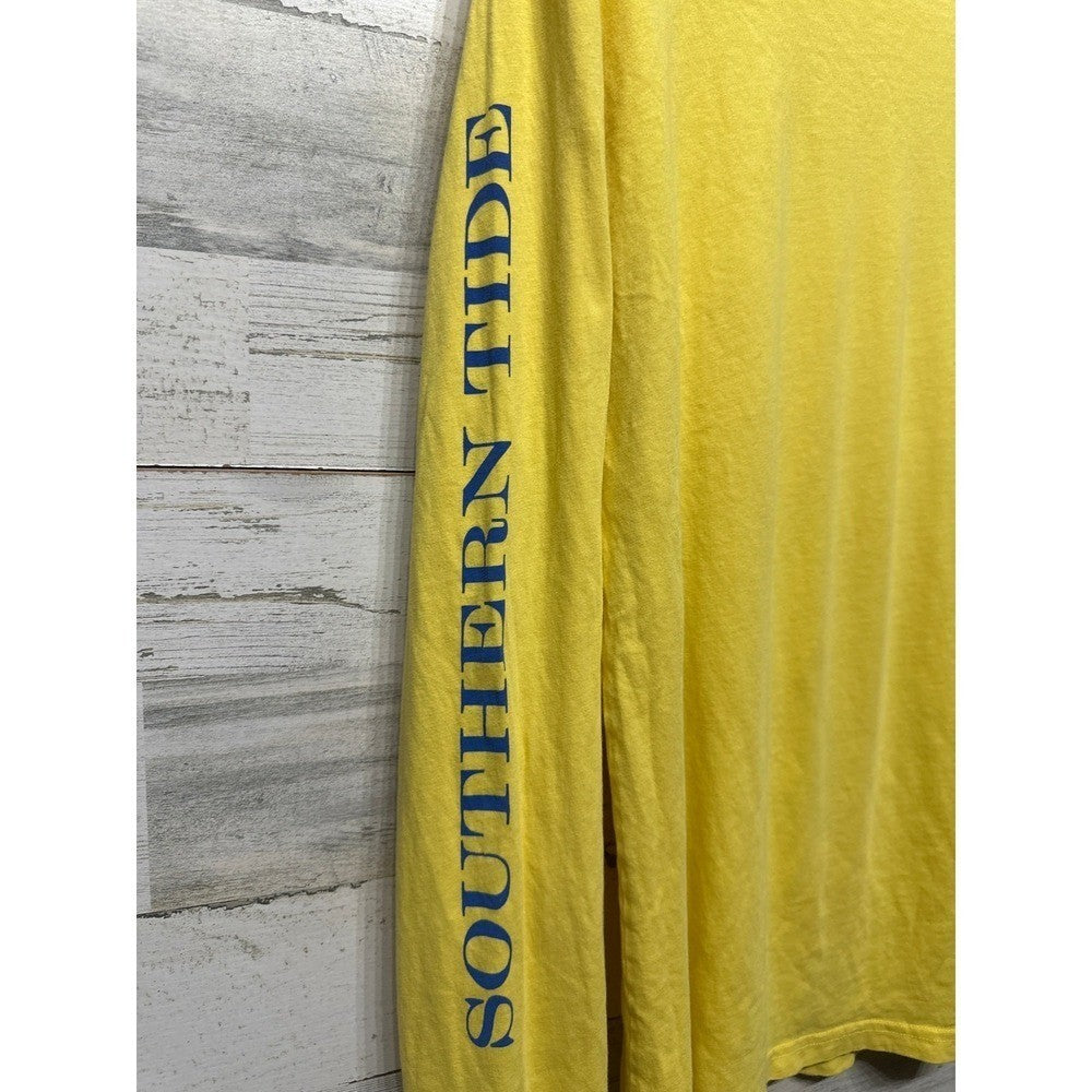 Southern Tide Long Sleeve T-Shirt Men M Yellow Palm Tree Graphic EUC1