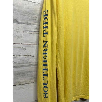 Southern Tide Long Sleeve T-Shirt Men M Yellow Palm Tree Graphic EUC1