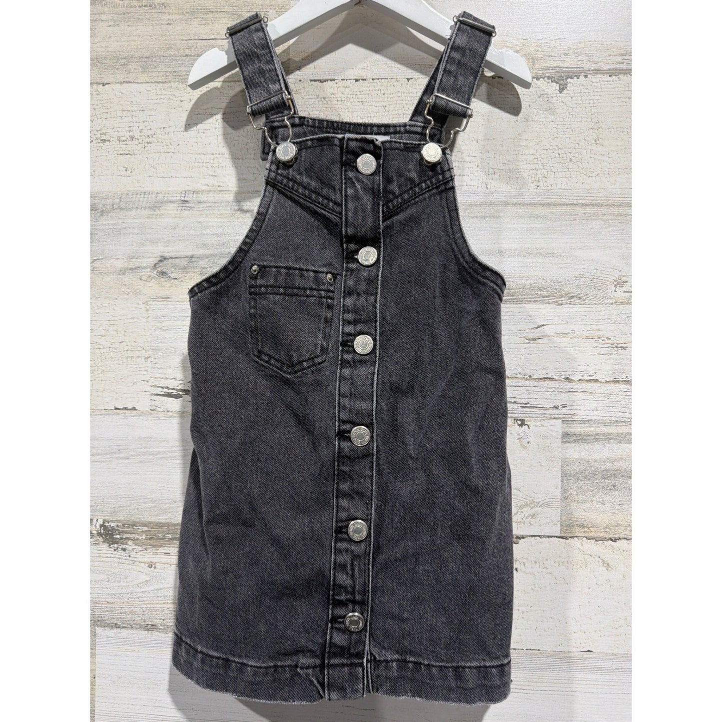 Zara Denim Pinafore Dress Girls 6 Black Button Front Grunge Streetwear EUC0