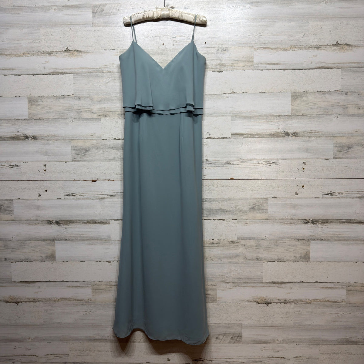 Jasmine Belsoie Maxi Dress Women 16 Blue Ruffle Chiffon Formal Bridesmaid EUC0