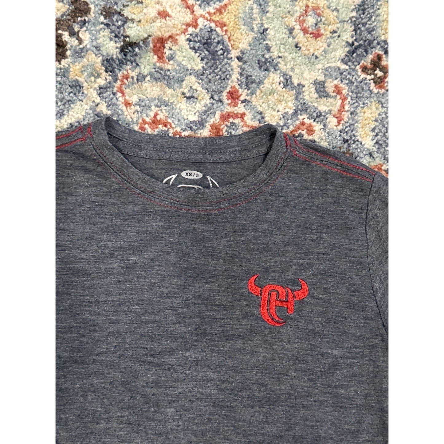 Cowboy Hardware Long Sleeve Tee Boys XS 5 Charcoal Grey Bull Graphic EUC1