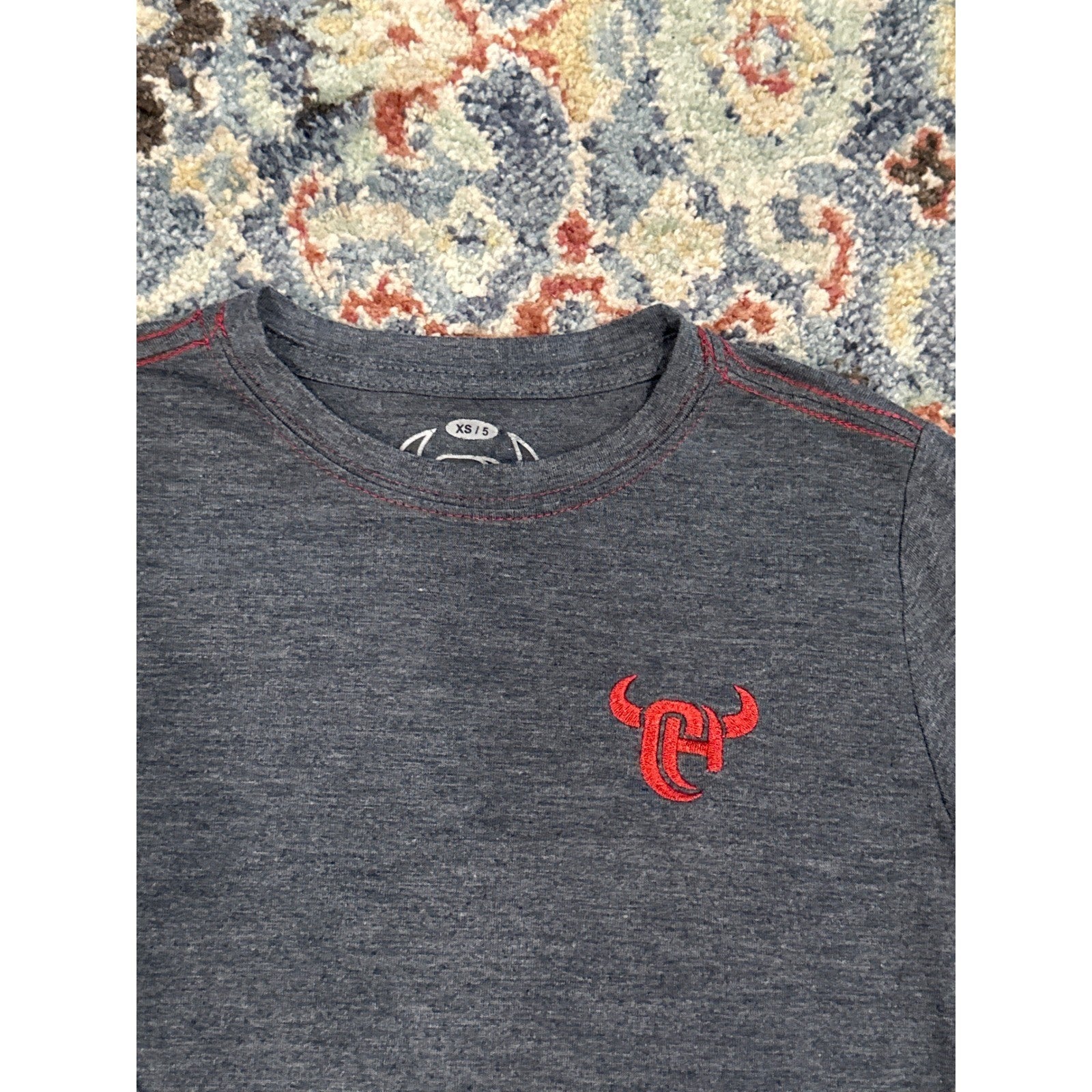 Cowboy Hardware Long Sleeve Tee Boys XS 5 Charcoal Grey Bull Graphic EUC1