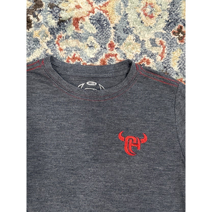 Cowboy Hardware Long Sleeve Tee Boys XS 5 Charcoal Grey Bull Graphic EUC1