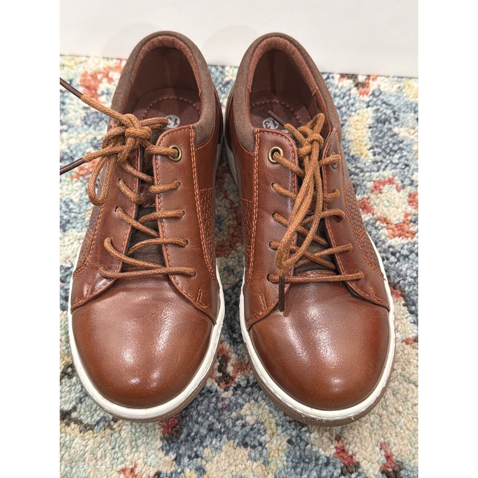 Hawkwell Oxford Sneaker Boys Size 13 Brown Faux Leather Casual Preppy EUC1