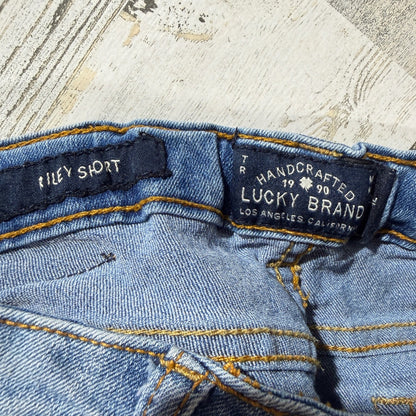 Lucky Brand Shirt Shorts Set Girls 12 Blue Cream Horse Rodeo Club Western EUC5