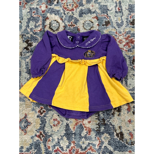 Starter LSU Tigers Dress Bodysuit Girls 6-9M Purple Gold Cheer Ruffle EUC0
