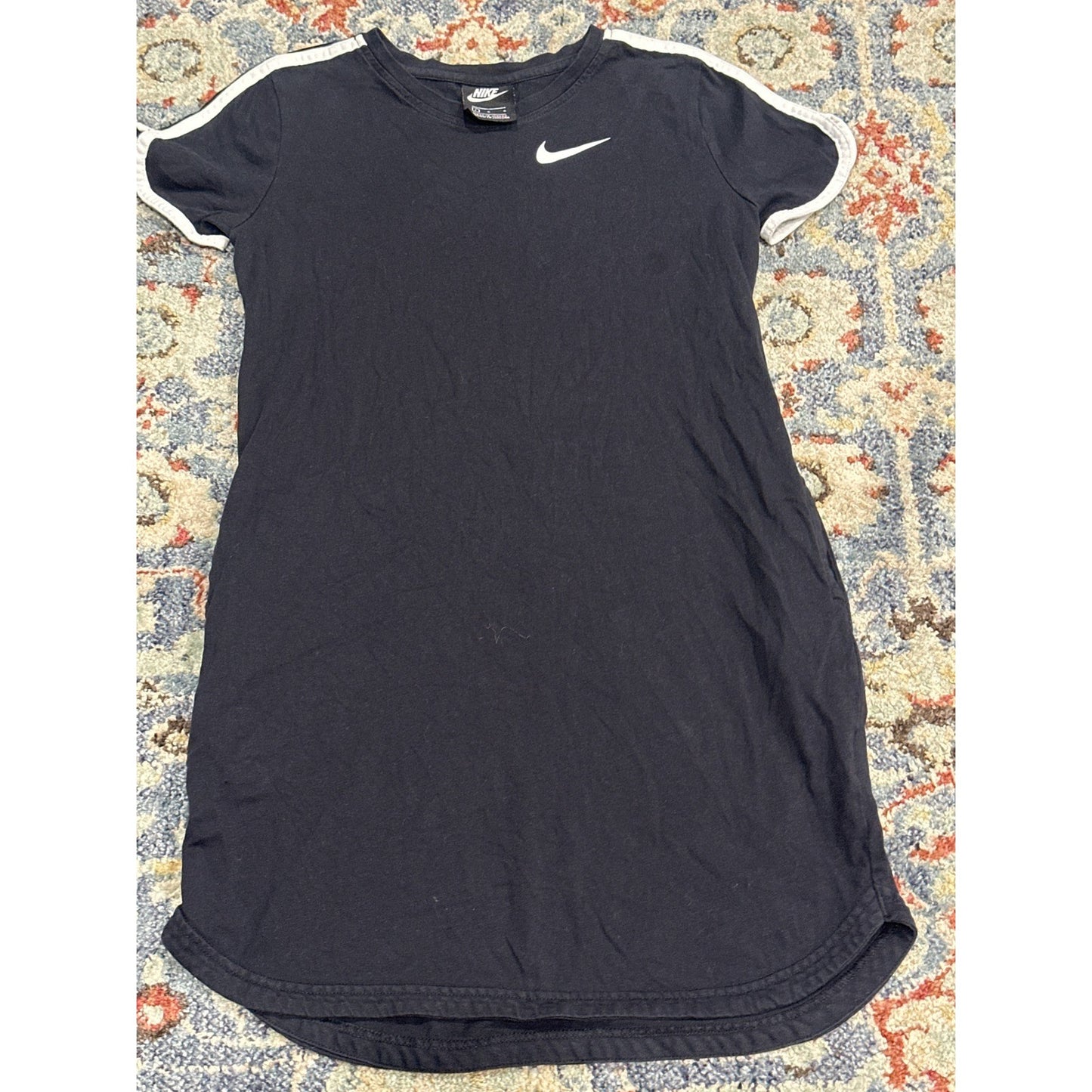 Nike T-Shirt Dress Girls Large Black White Stripe Pockets EUC3