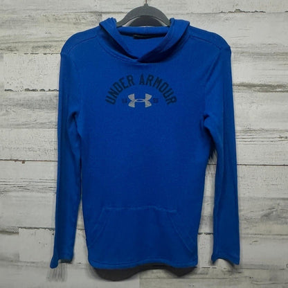 Under Armour Hoodie Boys Large Blue Waffle Knit Graphic Pullover1
