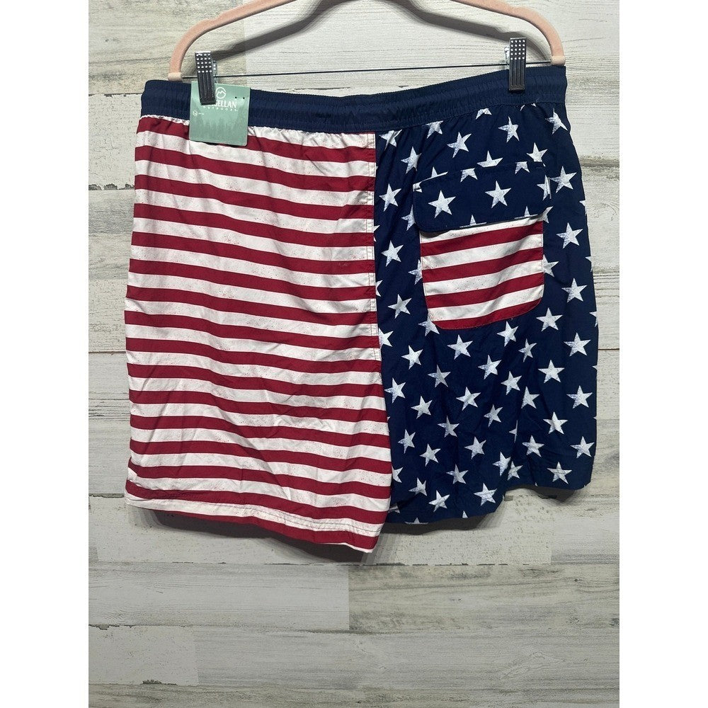 Magellan Swim Trunks Men XL Red White Blue American Flag Stars Stripes NWT1