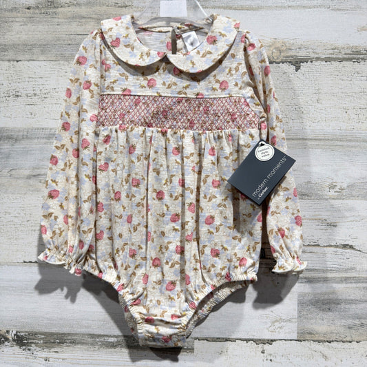 Modern Moments Smocked Bubble Romper Girls 24M Cream Strawberry Cottagecore NWT0