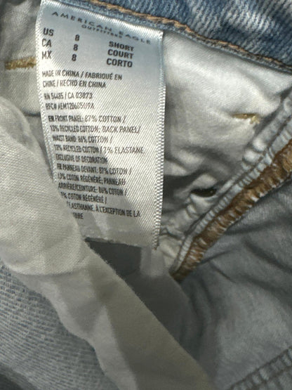American Eagle Mom Jean Women 8 Short Light Wash Strigid High Rise EUC3
