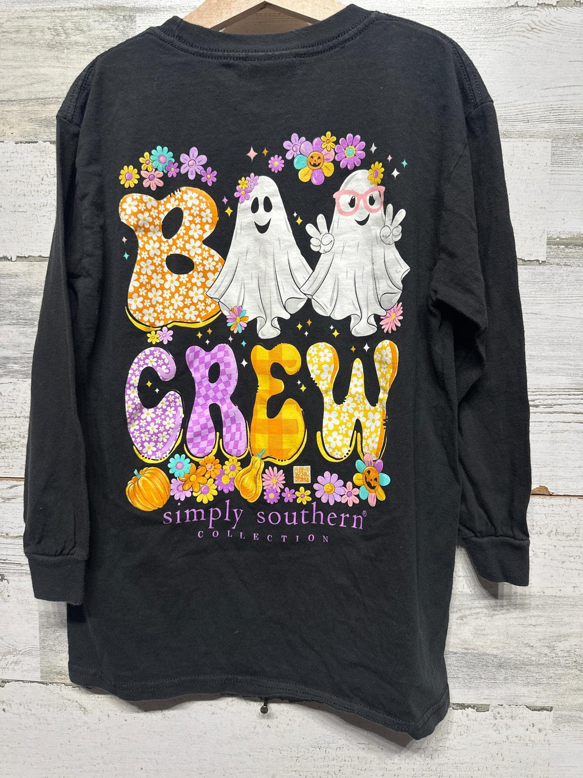 Simply Southern Long Sleeve T-Shirt Youth Small Black Halloween Boo Crew EUC2