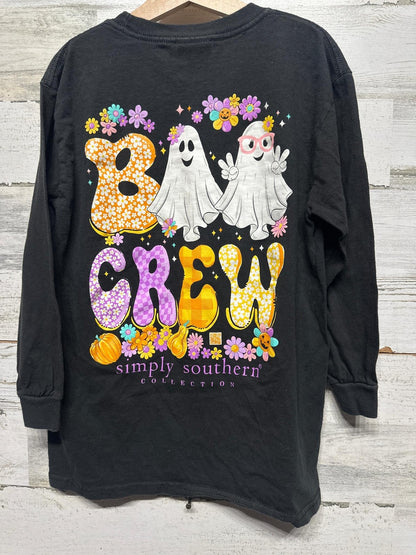 Simply Southern Long Sleeve T-Shirt Youth Small Black Halloween Boo Crew EUC2