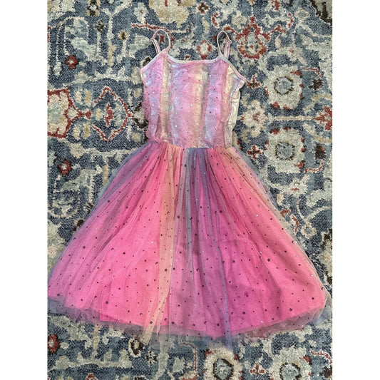 Pink Poppy Tutu Dress Girls 5/6 Pink Rainbow Star Sequin Sparkle EUC0