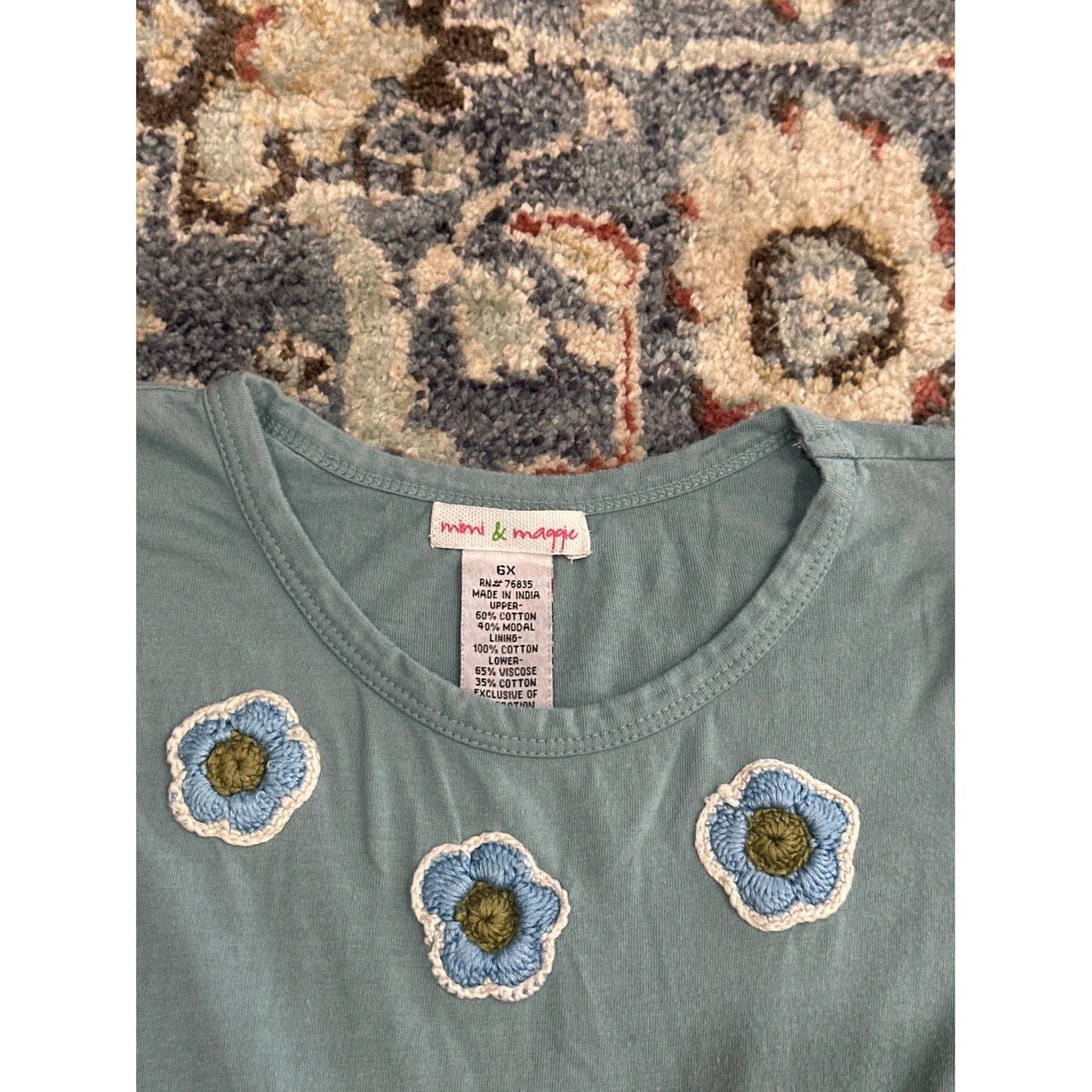 Mimi & Maggie Dress Girls 6X Blue Floral Tiered Crochet Boho EUC1