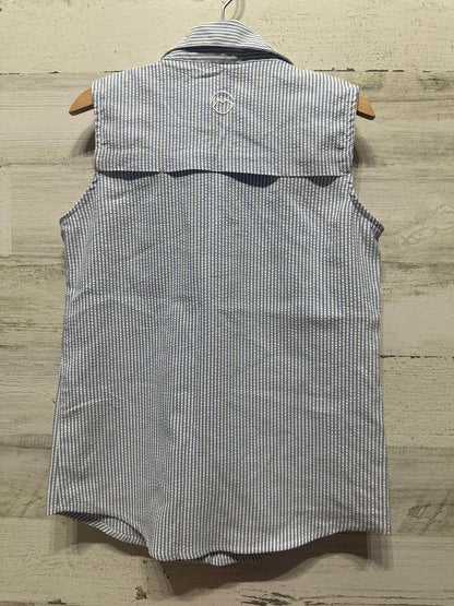 Magellan Fishing Shirt Kids Size S 7 Blue White Striped Seersucker EUC2